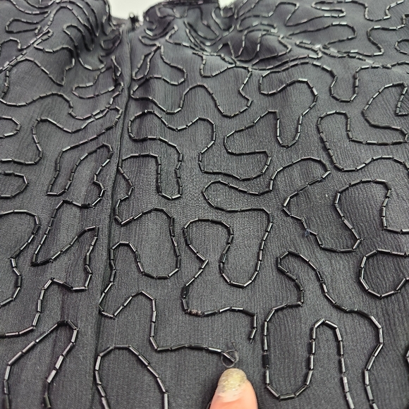 Vintage Royal Feelings Womens Silk Sequin & Beaded Blouse Turquoise & Black 1X - Picture 10 of 10